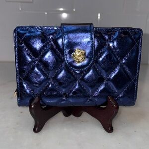 Borgasets Mini Wallet Purse Small Compact Quilted Leather Metallic RFID